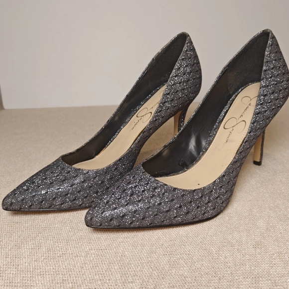 Jessica Simpson Women's Black Grey Glitter Pointed Toe Slip On Stiletto Heels - Picture 5 of 8